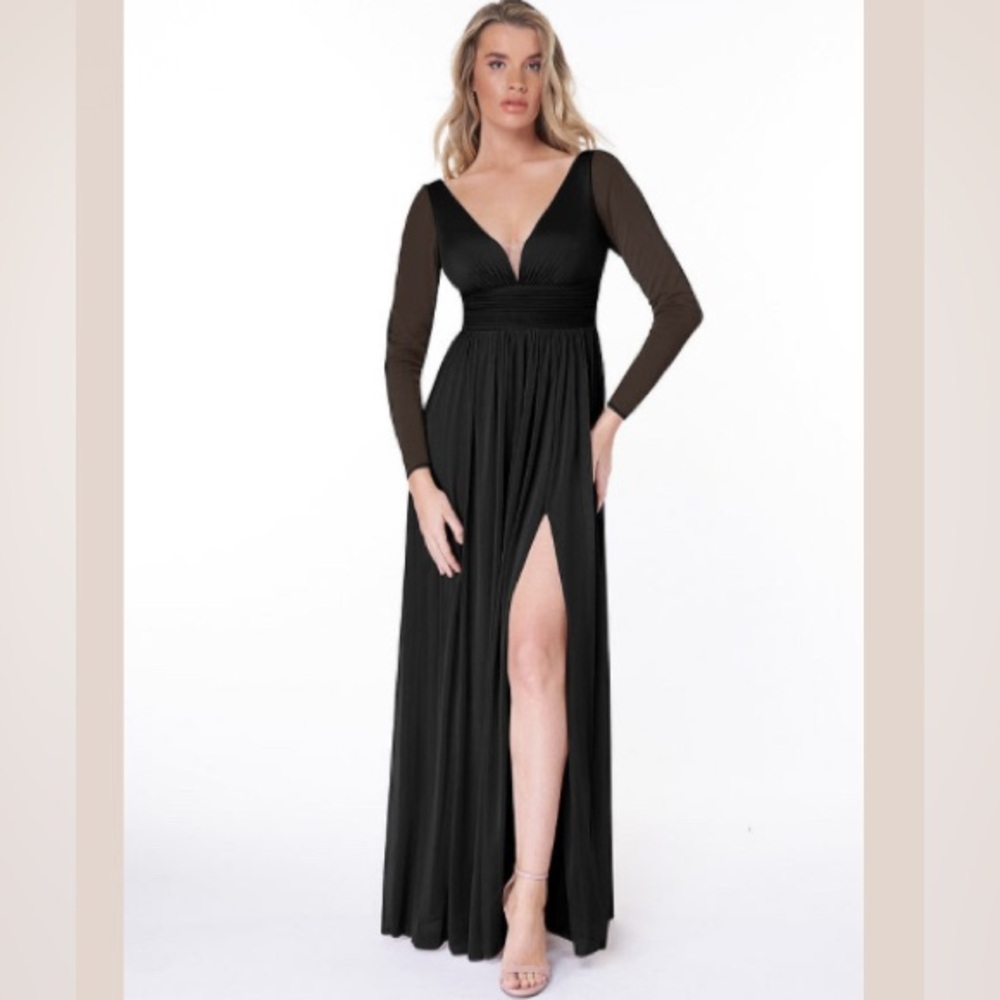 NWT Azazie "Bexley" Black Long Sleeve Gown
